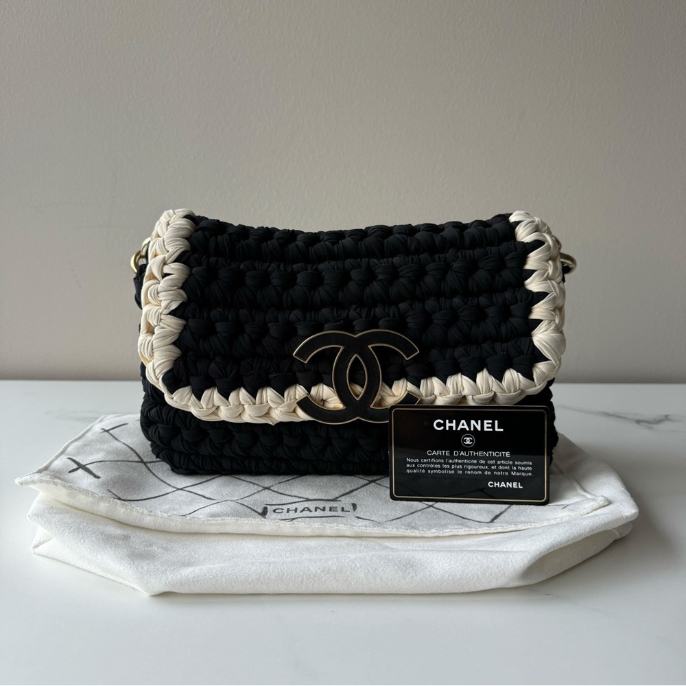Chanel Black and Cream Crochet Flap